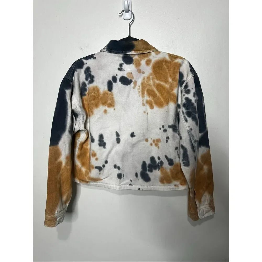 DR2 Orange Gray White Tie Dye Crop Jean Jacket Sz Small - Picture 8 of 8